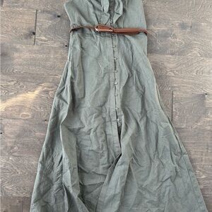 Sleeveless Olive Maxi Dress with Brown Belt